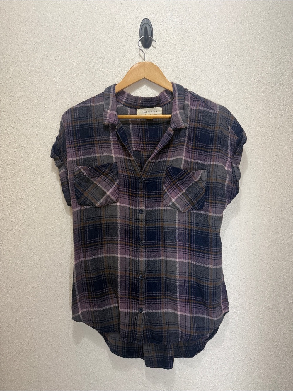 Cloth & Stone Purple Plaid Button-Front Shirt - Size M